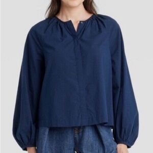 NWT Universal Thread Navy Blue Button Down Balloon Long Sleeve Cotton Top